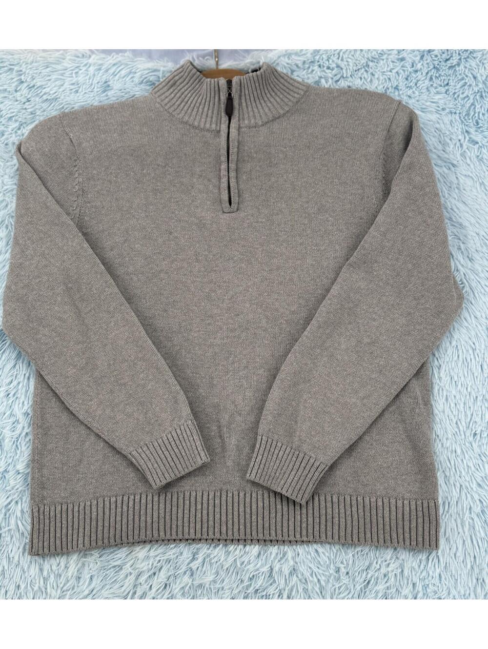 Vintage LL Bean Men's Knit Quarter Zip Pullover Size X-Large  Gray 100% Cotton